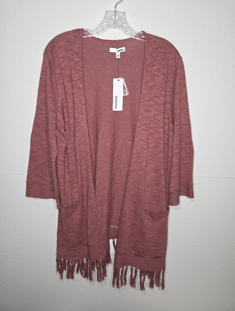 Sonoma Open-Front Fringed Cardigan Sweater - Mauve Pink